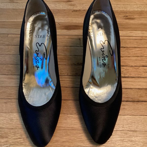 David Evins Vintage Black Satin Heels - Picture 2 of 7